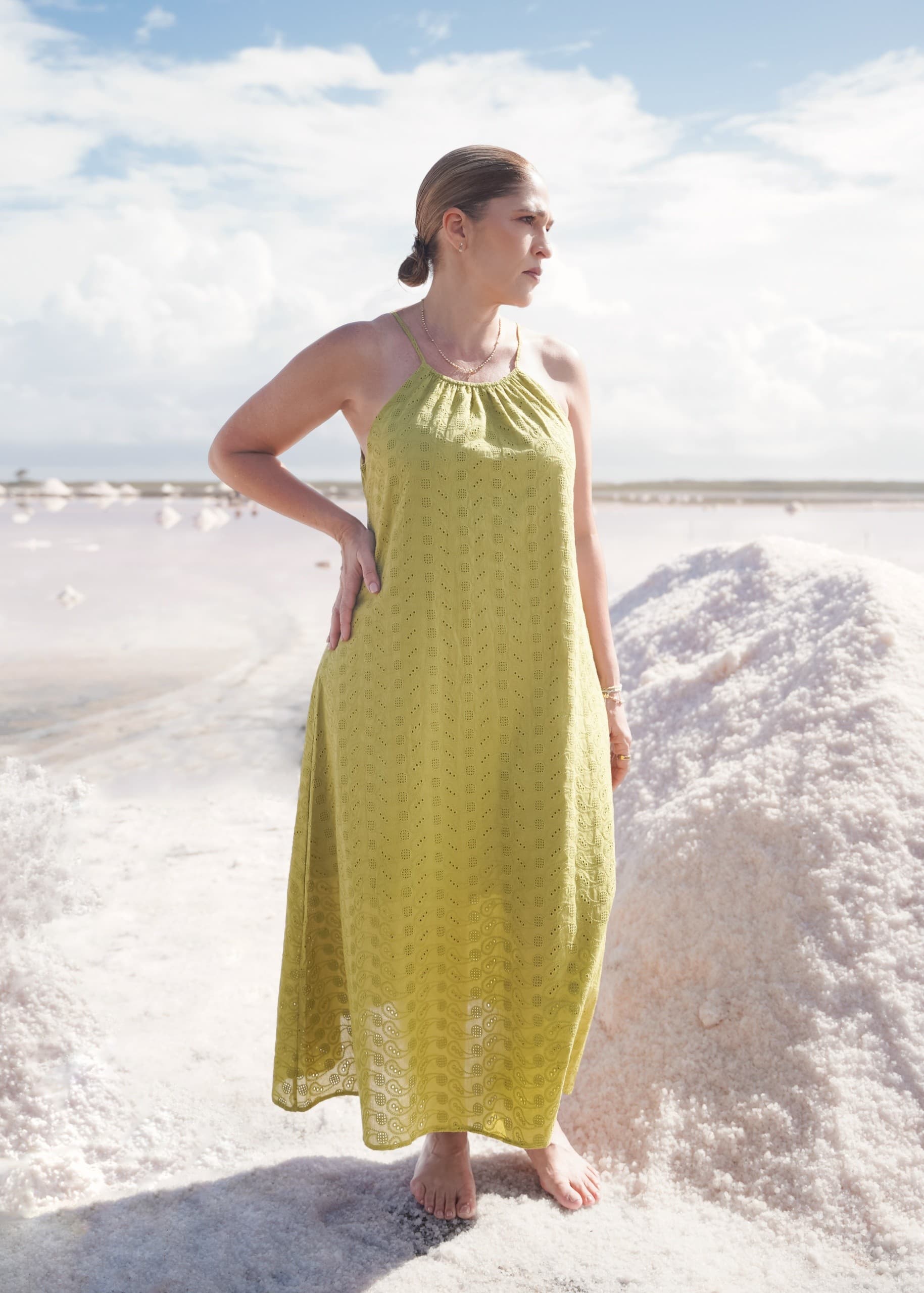 Vestido Halter Maxi Verde Lima