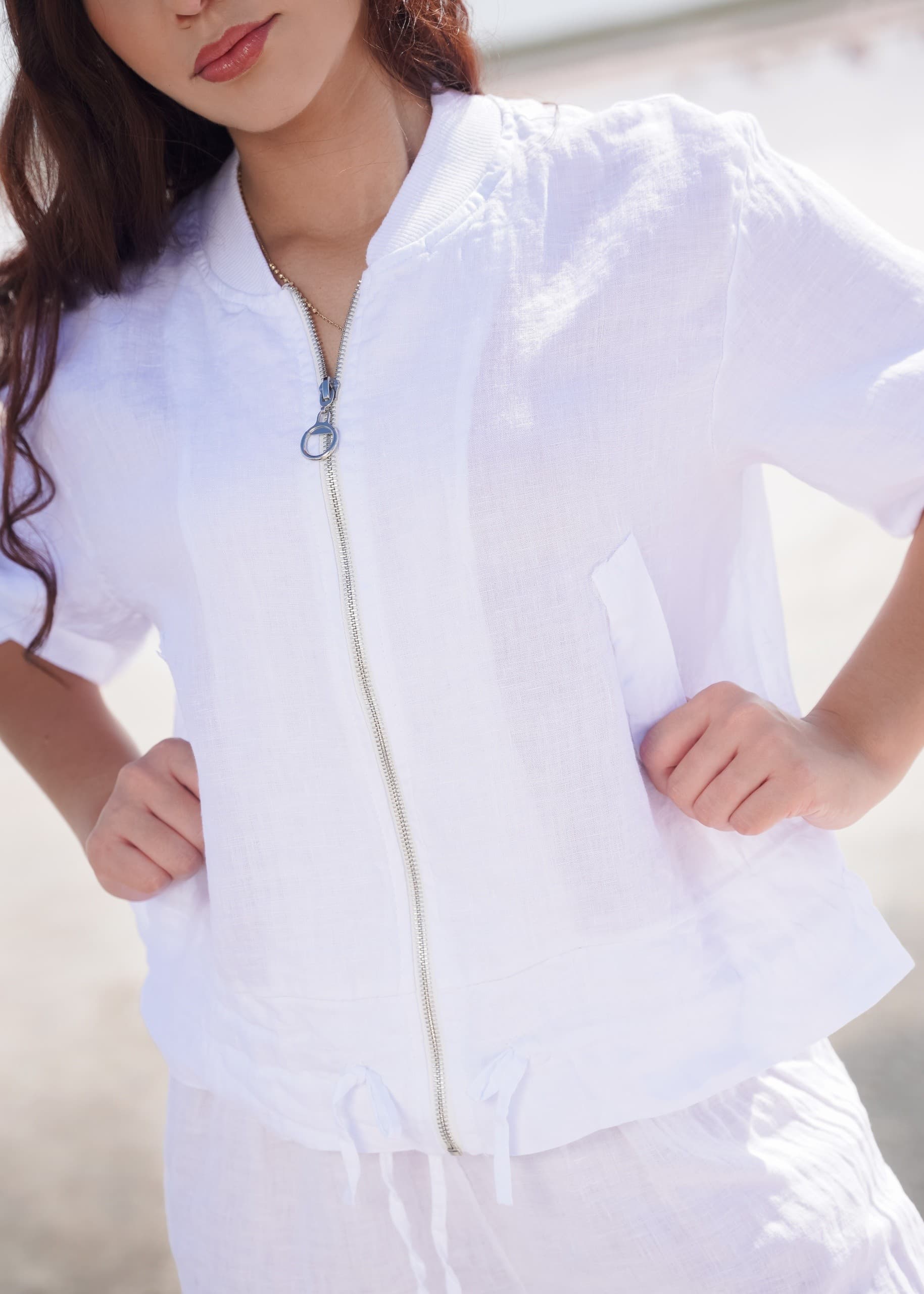 Chaqueta Lino Blanca Cremallera