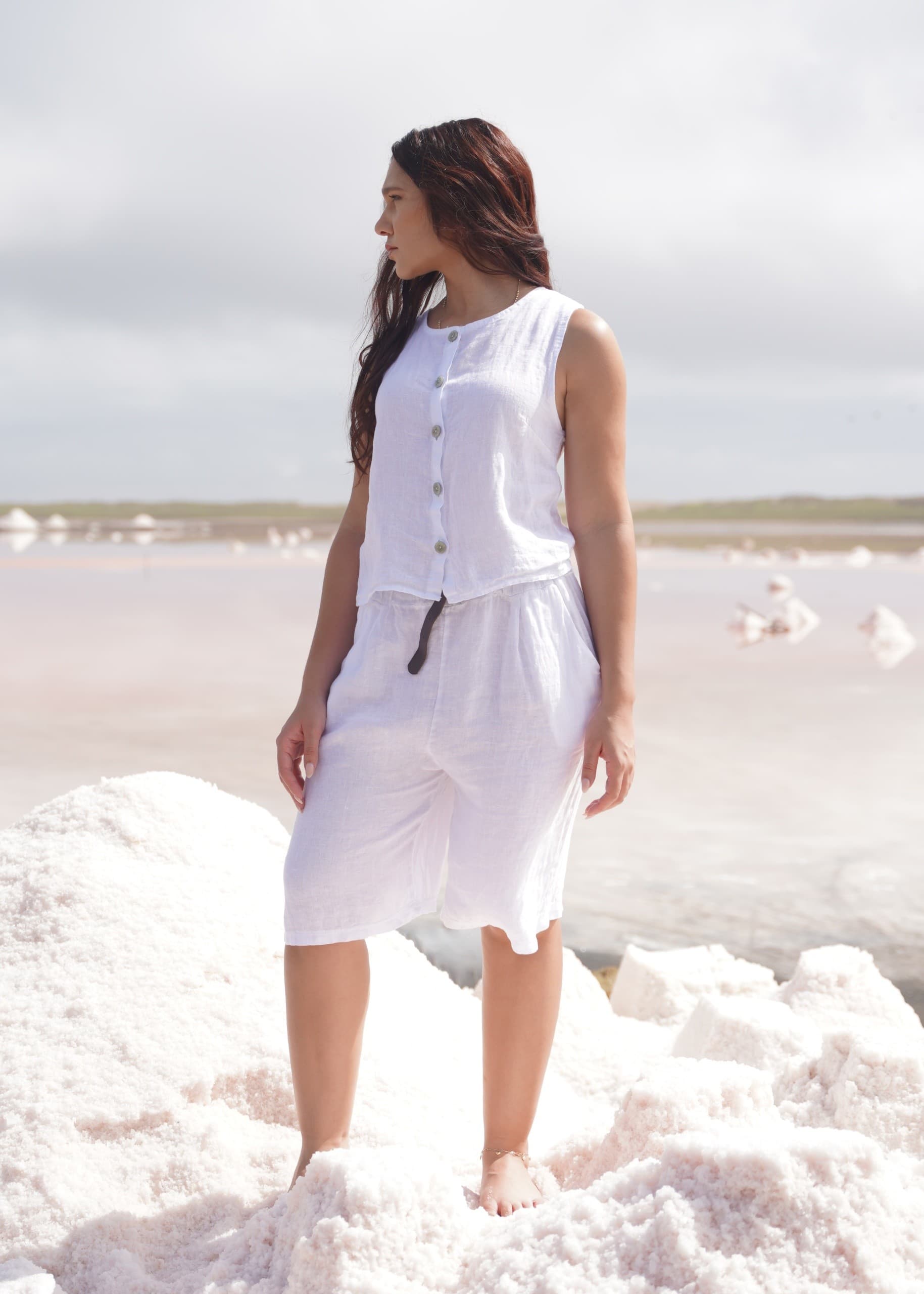 Conjunto Lino Bermuda Blanco 2 Piezas